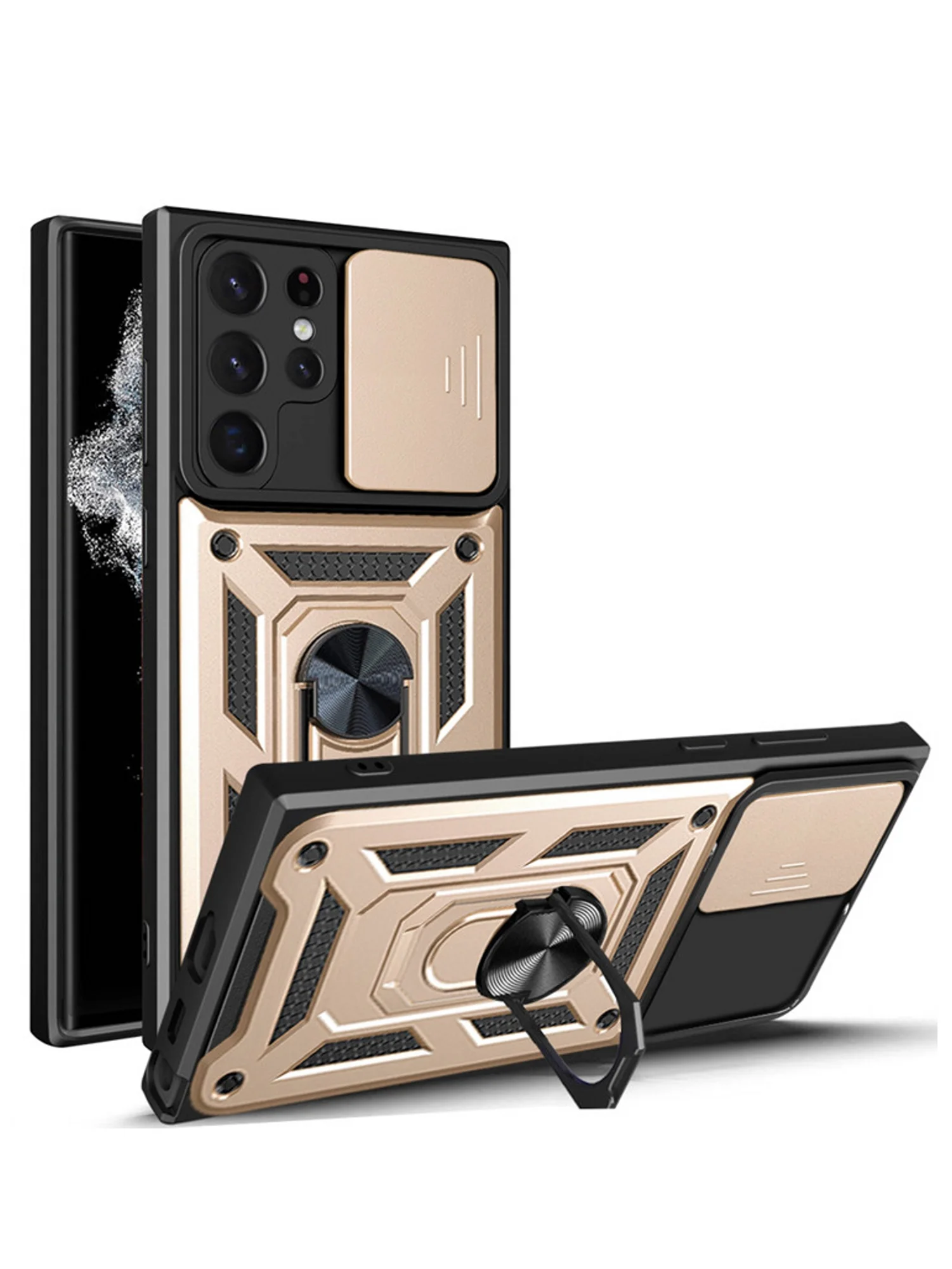 Золотой чехол противоударный armors для Samsung S22 Ultra / Самсунг S22 Ультра с защитой камеры