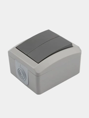 Выключатель двухклавишный KRANZ INDUSTRIAL IP54, о/у, серый