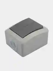Выключатель двухклавишный KRANZ INDUSTRIAL IP54, о/у, серый