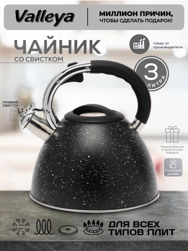 Чайник Valleya VL4597 "Черный гранит", 3 л
