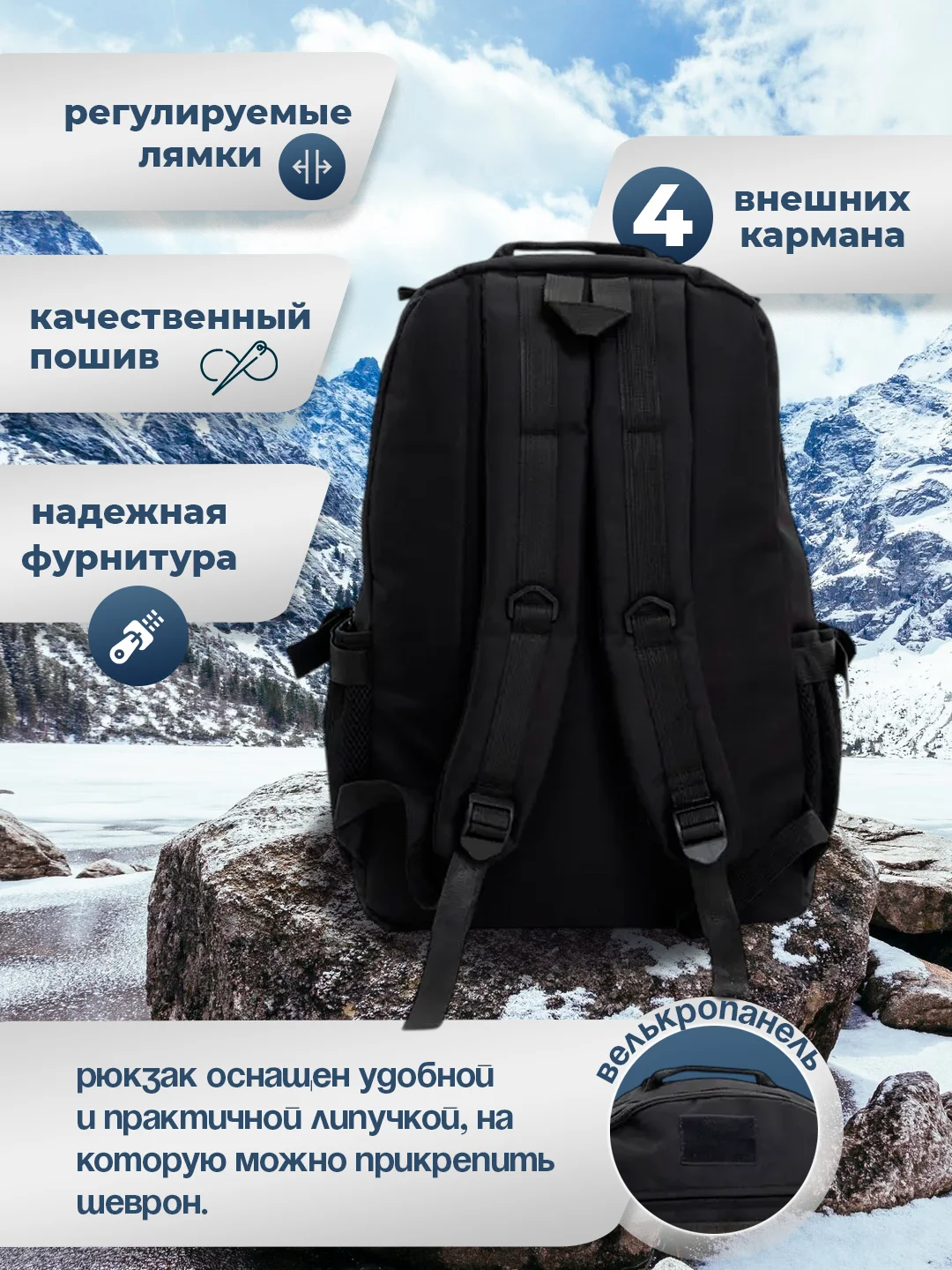 Черный рюкзак мужской, спортивный, тактический, хаки