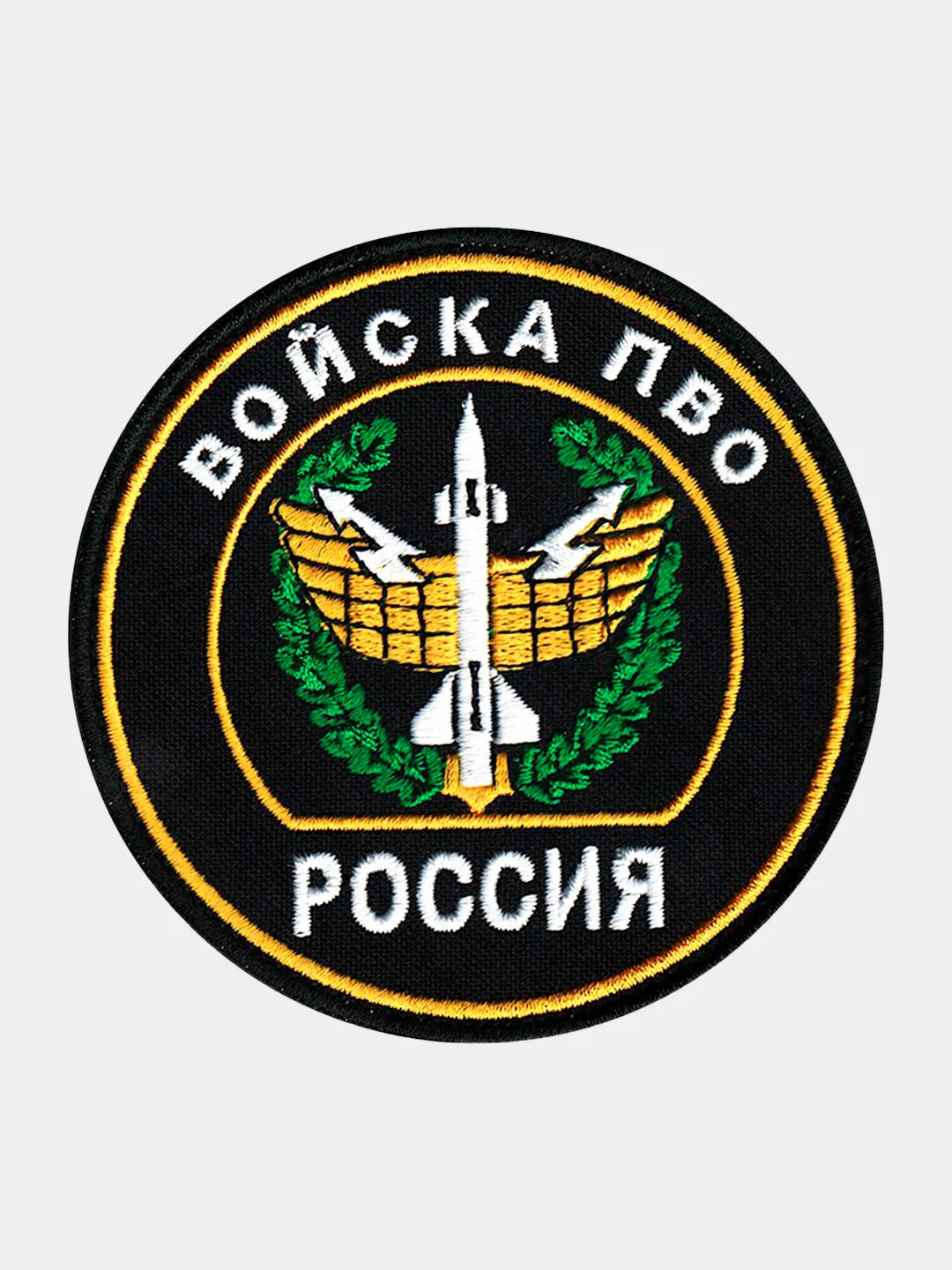 Черный нашивка шеврон на одежду Войска ПВО Россия, на липучке