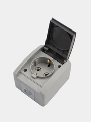 Розетка одноместная KRANZ INDUSTRIAL, IP54, с заземлением, открытой установки, серая