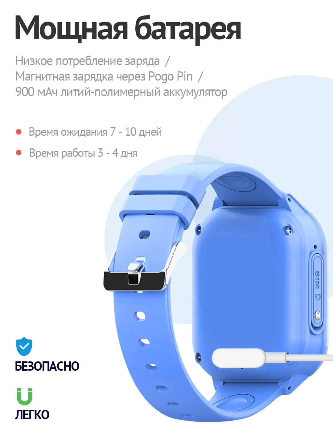 Часы Smart Baby Watch Wonlex KT19pro, голубые