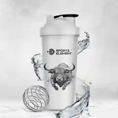 Шейкер спортивный для протеина Sports Element с принтом белый, 600 мл, с венчиком