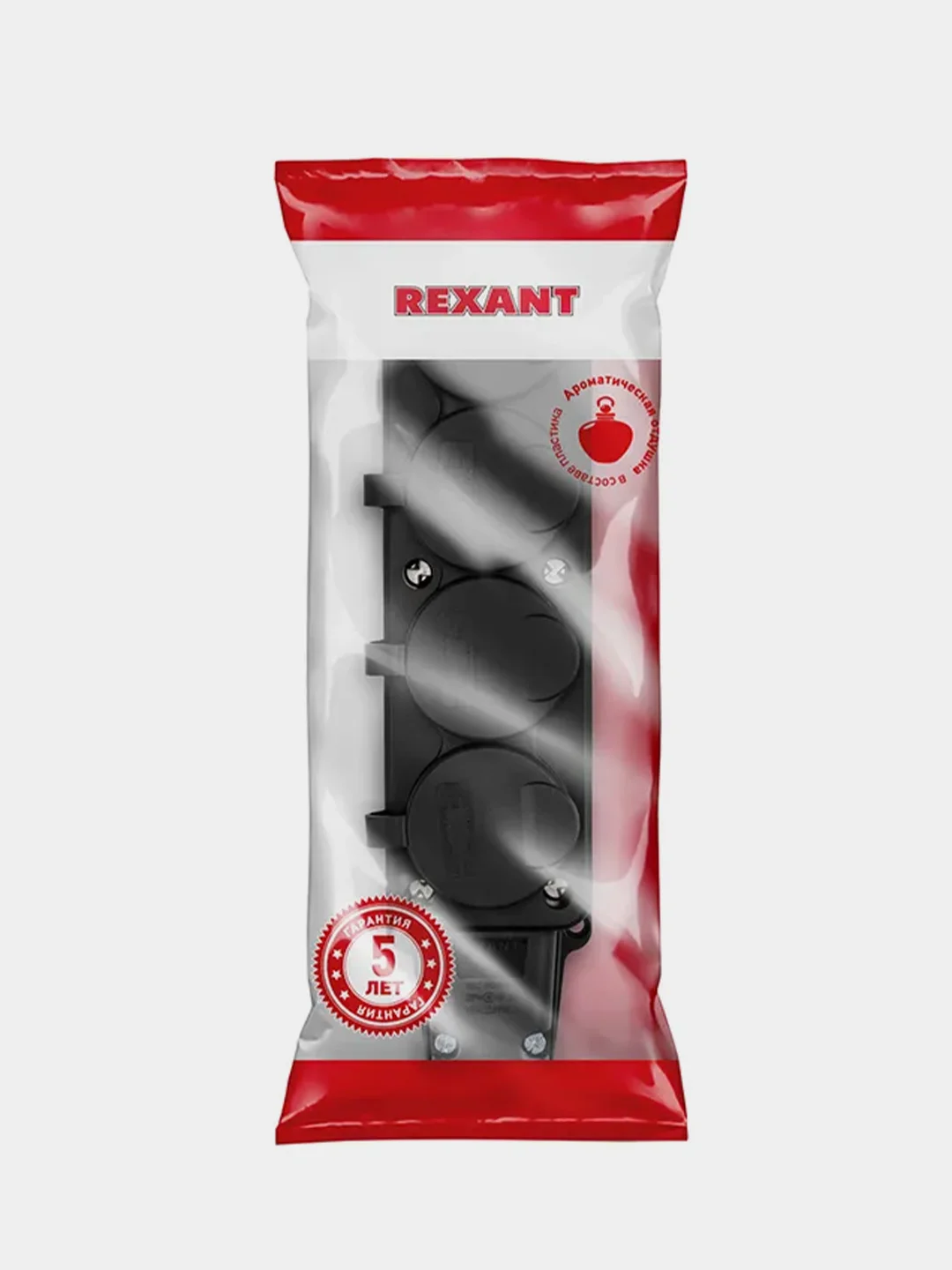 Розетка штепсельная REXANT, четырехместная, влагозащищенная, с/з, 16 А, IP54, каучук