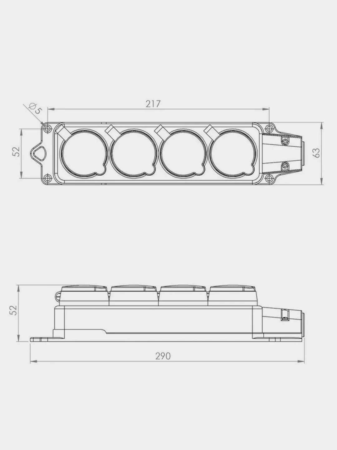 Розетка штепсельная REXANT, четырехместная, влагозащищенная, с/з, 16 А, IP54, каучук