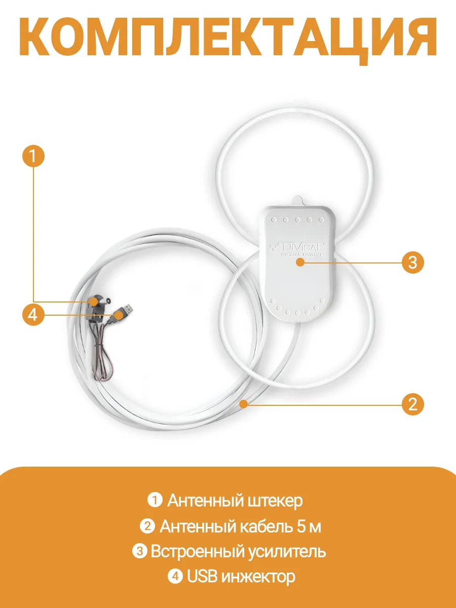Антенна комнатная Волжанка активная TWIN USB 5м, с присоской