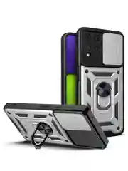 Серебряный чехол противоударный armors для Samsung A12 и M12 / Самсунг А12 и М12 с защитой камеры