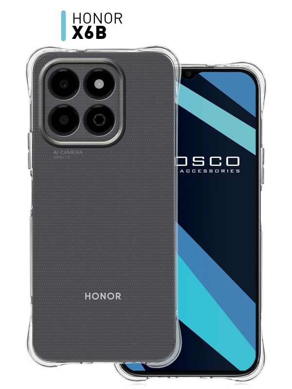 Чехол для Honor X6b противоударный силиконовый ROSCO прозрачный с защитой камер, углами