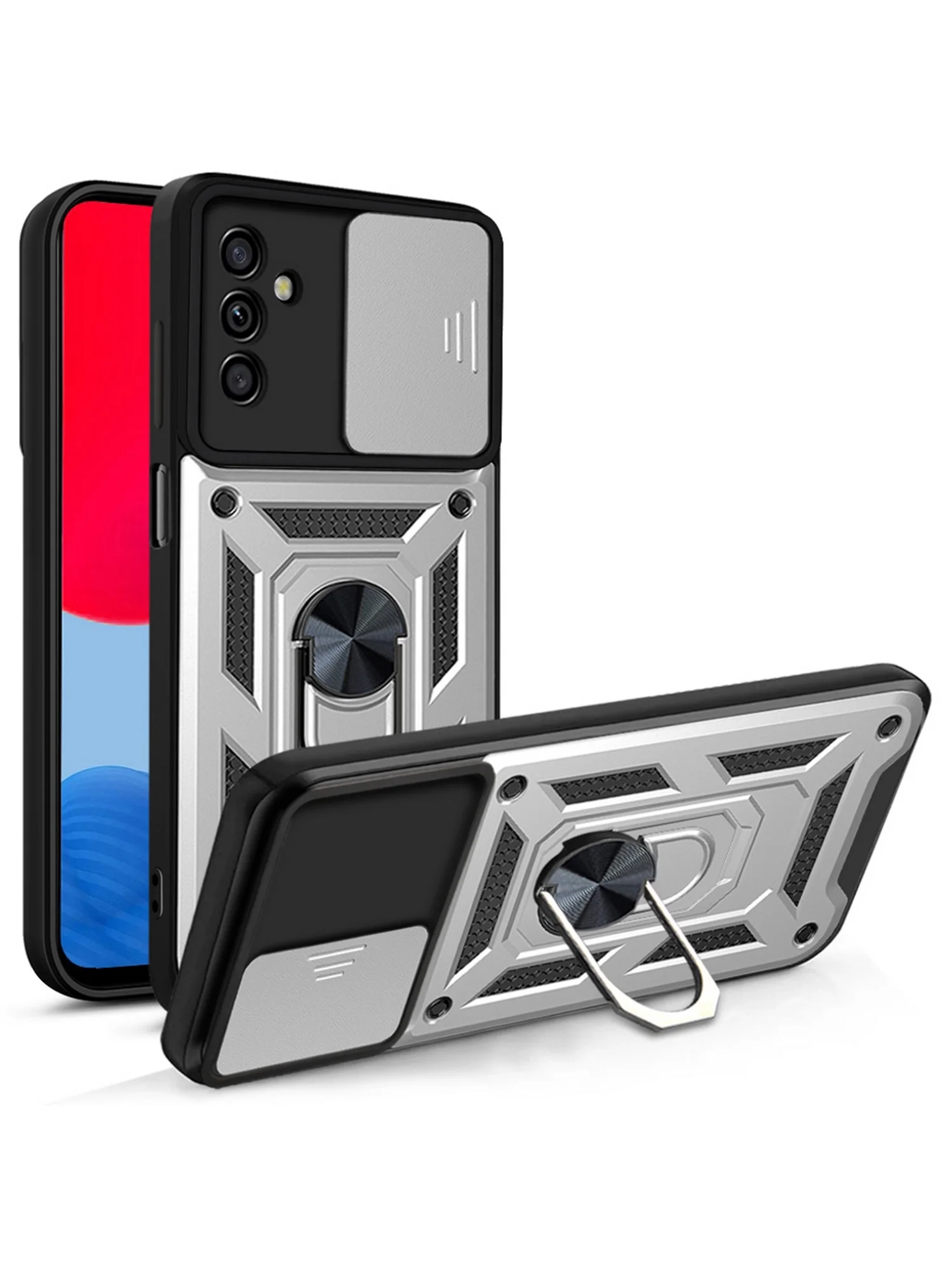 Серебряный чехол противоударный armors для Samsung A04S / Самсунг А04S с защитой камеры