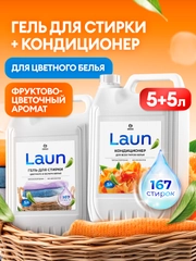 Набор для стирки GRASS Laun Гель для цветного и белого 5л + Кондиционер Янтарный закат 5л
