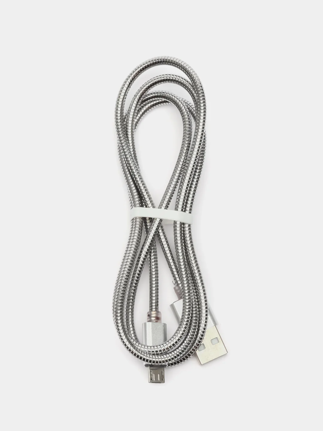 Серебряный зарядный USB кабель, 1 м, в металлической оплётке, iPhone Lightning Android Type-C Micro