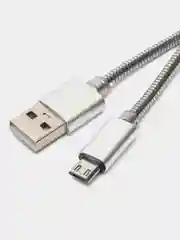 Серебряный зарядный USB кабель, 1 м, в металлической оплётке, iPhone Lightning Android Type-C Micro