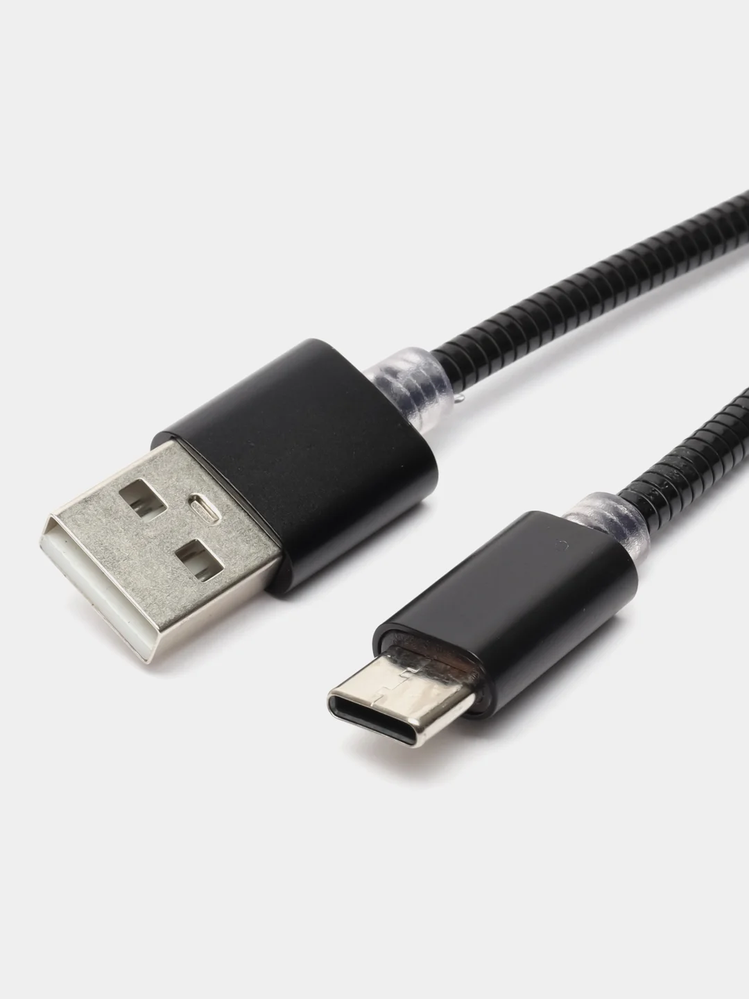 Черный зарядный USB кабель, 1 м, в металлической оплётке, iPhone Lightning Android Type-C Micro