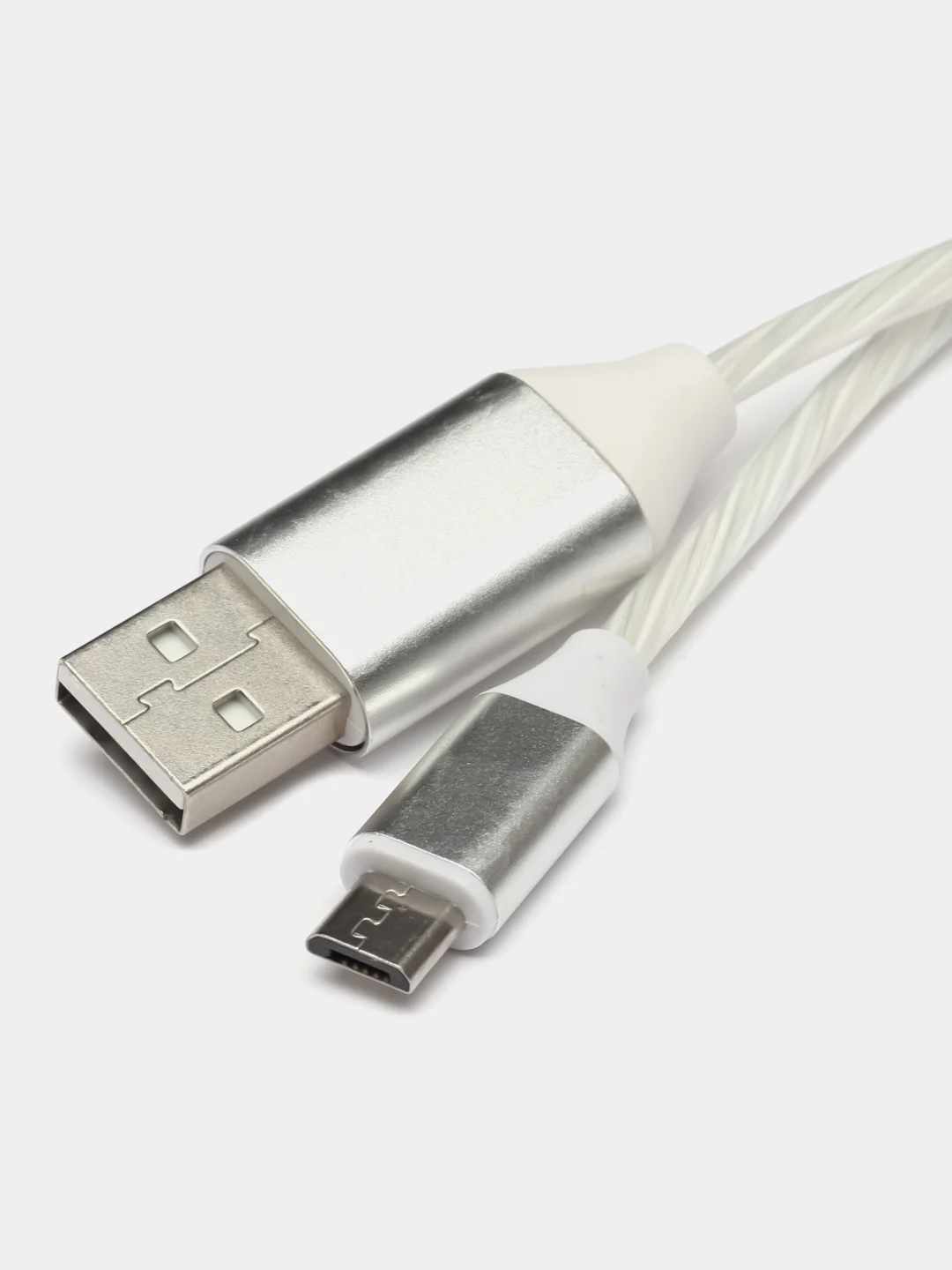 Серебряный светящийся зарядный USB кабель провод для Iphone, Android micro USB Type-C Lightning