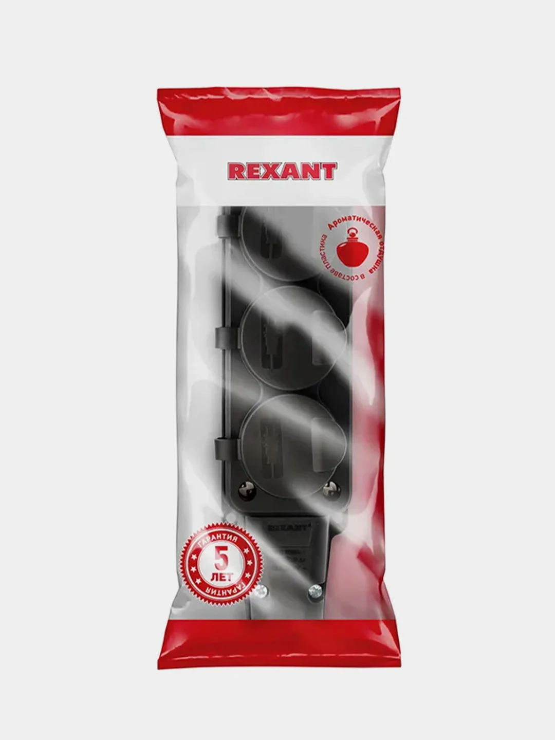 Розетка штепсельная REXANT, трехместная, влагозащищенная, с/з, 16 А, IP54, каучук