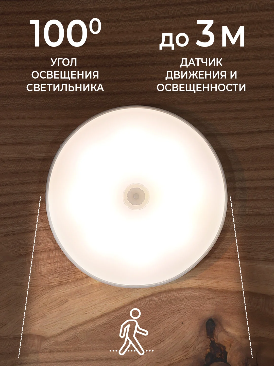 Белый светодиодный беспроводной светильник с датчиком движения и освещенности RPD-0001-night