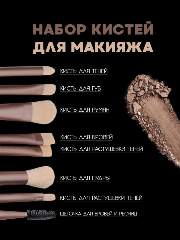 Набор кистей для макияжа глаз, губ, бровей и ресниц, кисти для макияжа, кисточки 8 штук