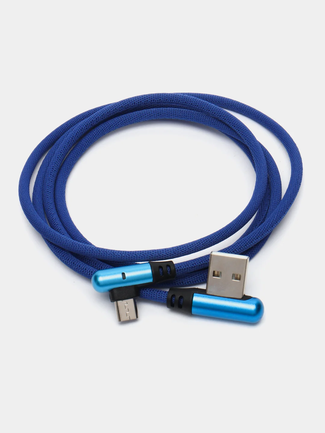 Синий кабель плетеный для Android micro usb с быстрой зарядкой и подсветкой 1 м