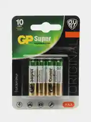 Батарейки алкаиновые GP Super BY Original 4 штуки, тип ААA, 24AGM-2CR4