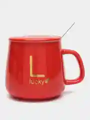 Красный кружка "Lucky" керамическая с крышкой, ложкой и полотенцем в форме мишки, 350 мл