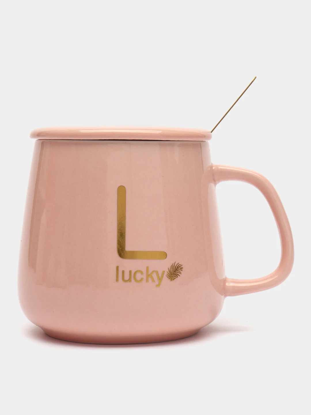 Розовый кружка "Lucky" керамическая с крышкой, ложкой и полотенцем в форме мишки, 350 мл