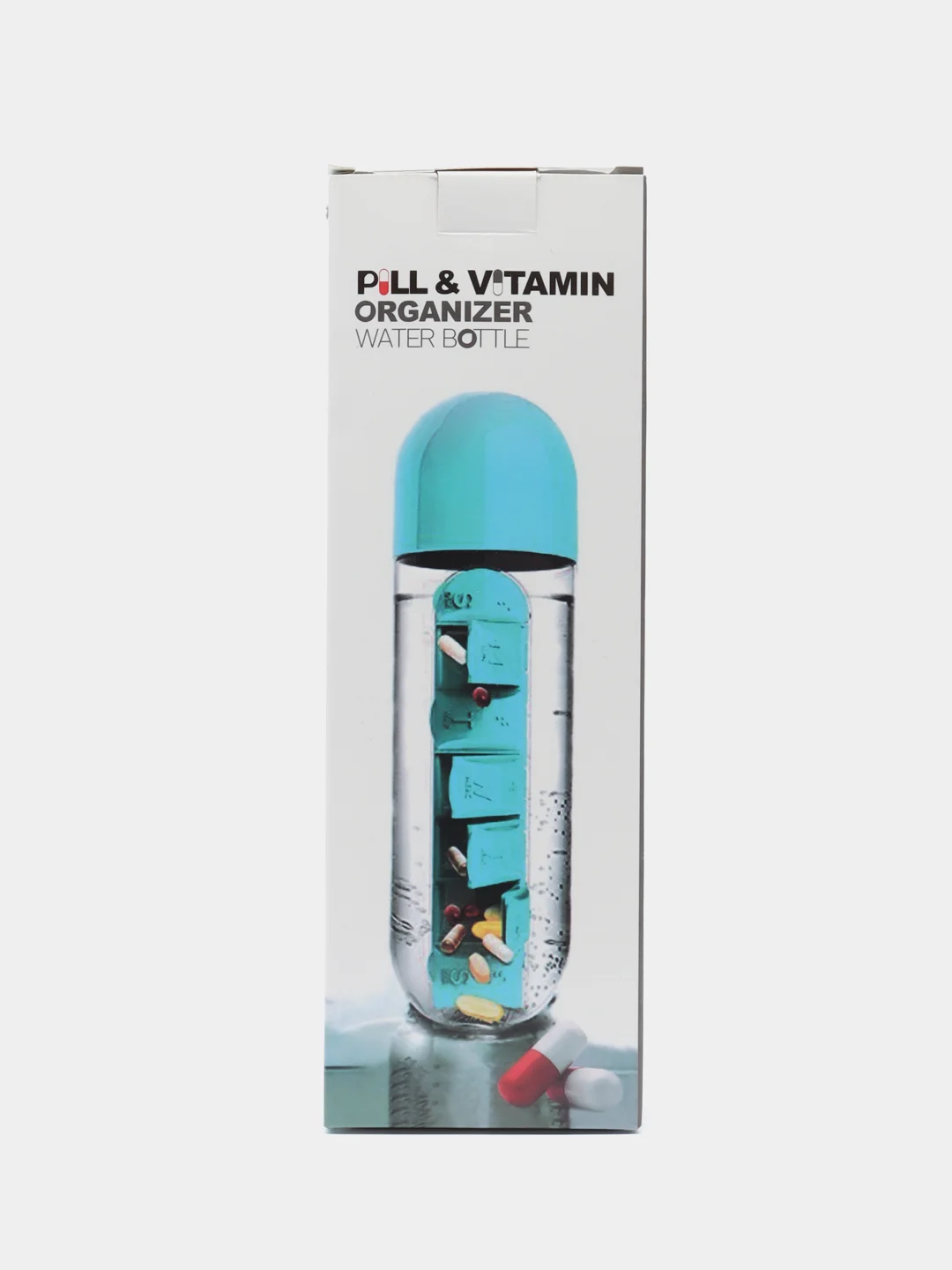 Красный бутылка для воды с таблетницей
