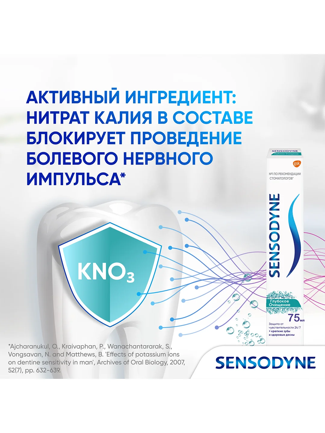 Зубная паста Sensodyne Глубокое Очищение для чувствительных зубов с фтором, 75 мл