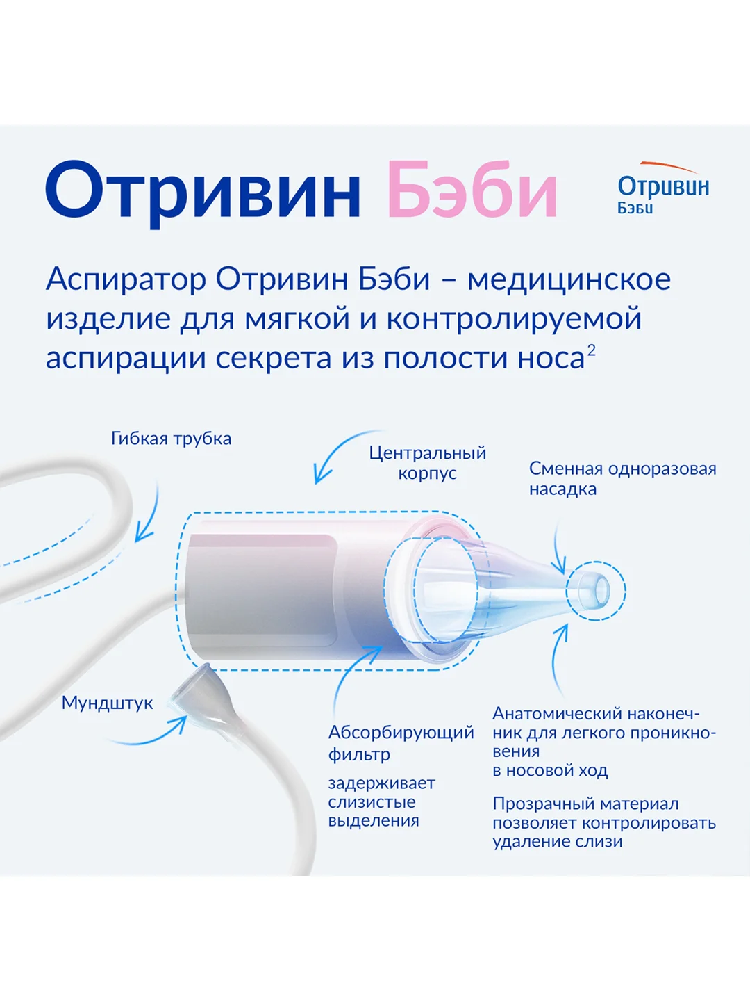 Сменные насадки для назального аспиратора Отривин Бэби с абсорбирующим фильтром, 10 шт