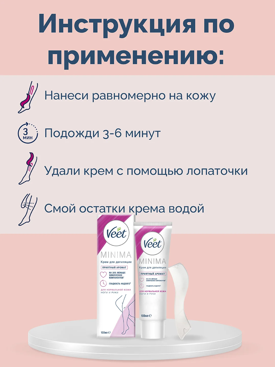 Крем для депиляции Veet Minima для нормальной кожи, 100 мл, 2 шт