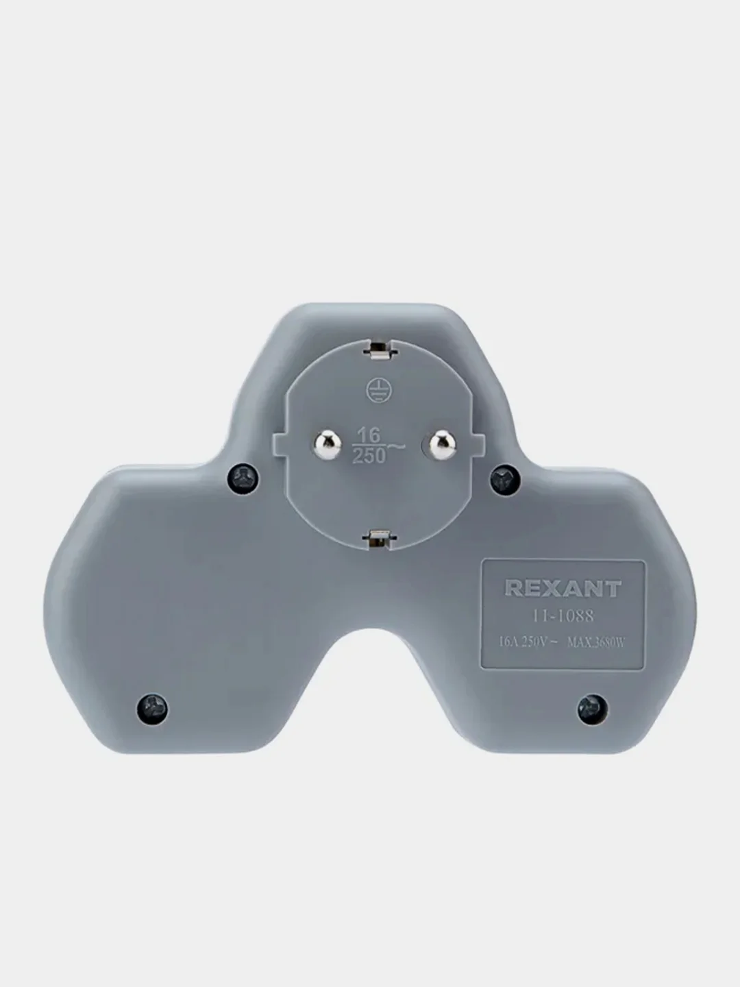 Тройник электрический REXANT, 16 А, с заземлением и защитными шторками, белый