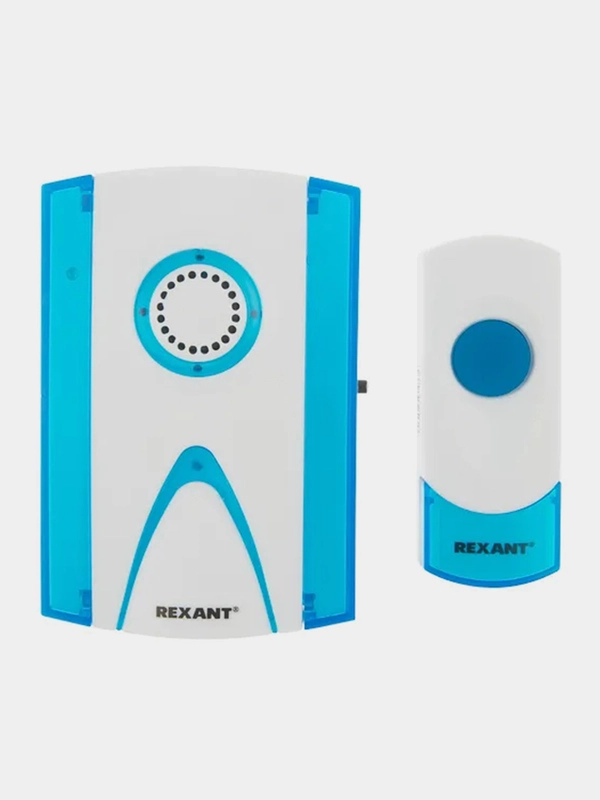 Беспроводной дверной звонок REXANT RX-3, 32 мелодии, 100м, кнопка, IP44,белый/синий
