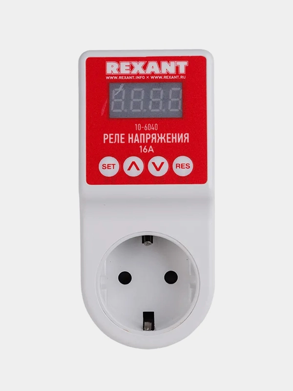 Реле напряжения Rexant, 16А, вилка-розетка c дисплеем