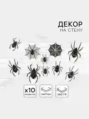 Тёмно-серый декор на стену "Для самой жуткой вечеринки" на Хэллуин. Пауки,летучие мыши,тыква.Halloween