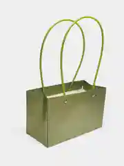 Лесной зеленый подарочный пакет/ Корзинка для цветов / подарков Ваза для цветов складная, в клеточку