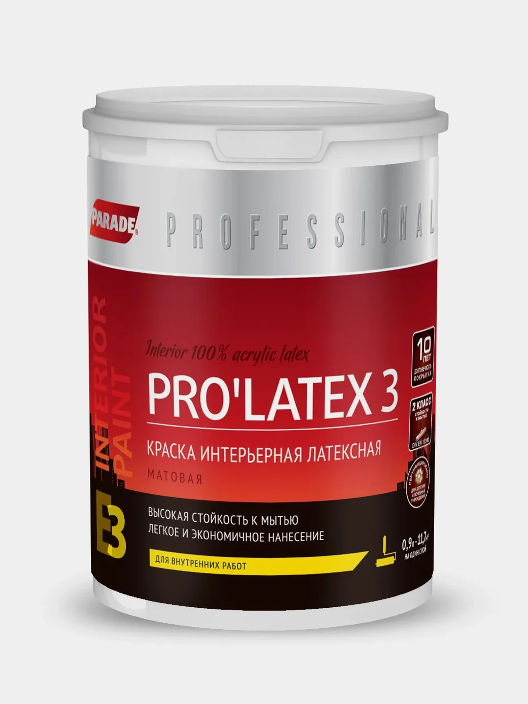Белый краска латексная матовая Parade Professional E3 PROLATEX3, белая, 0,9 л