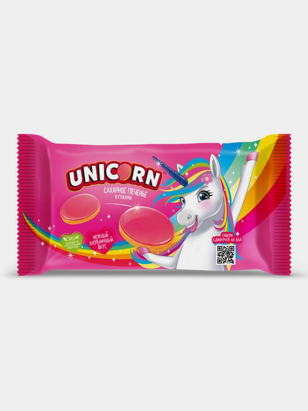 Печенье сахарное UNICORN, в глазури, со вкусом Клубники, 105 г