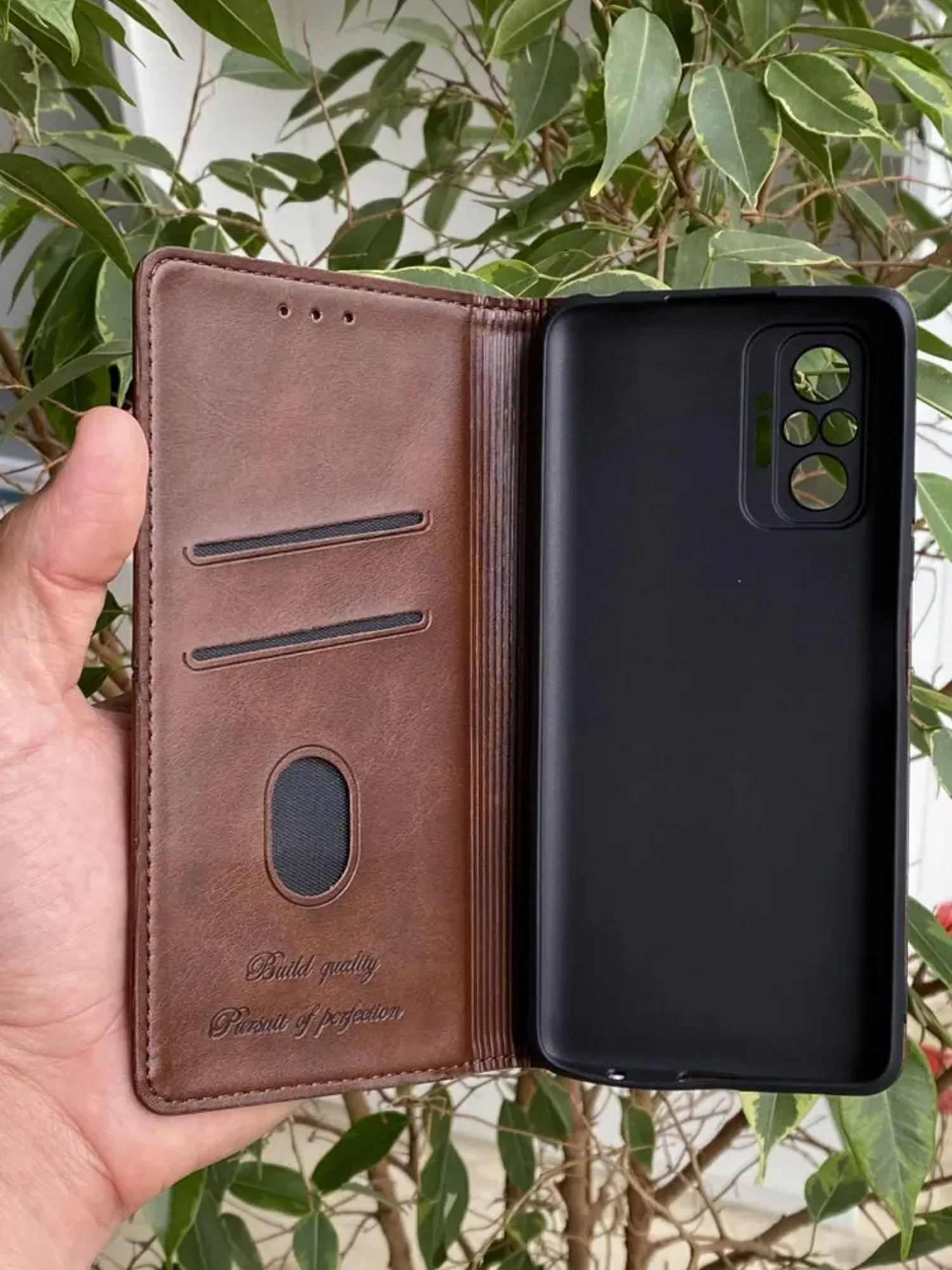 Тёмно-коричневый чехол книжка elitcase для Xiaomi Redmi Note 10 Pro 4G / Редми Нот 10 Про