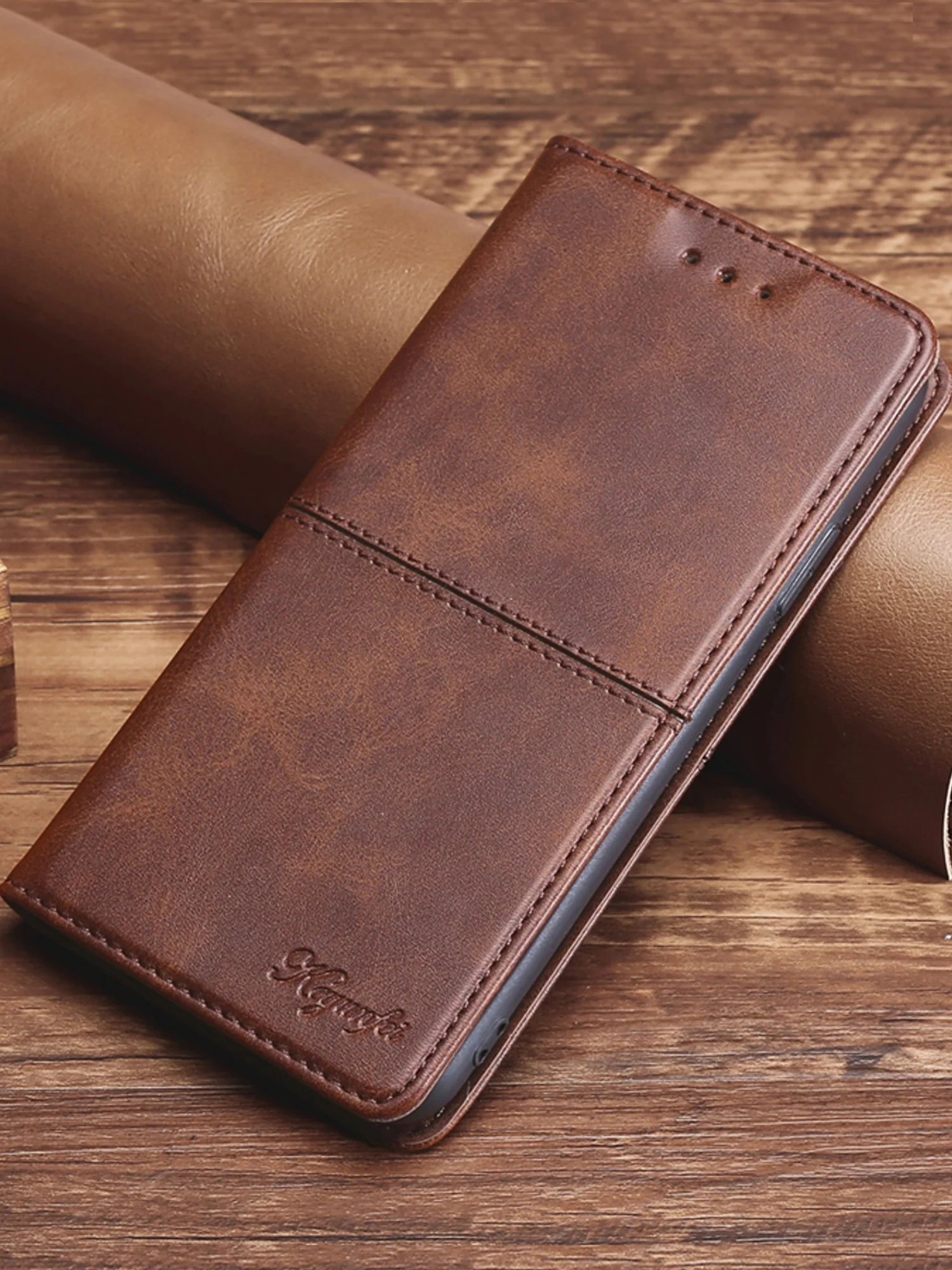 Тёмно-коричневый чехол книжка elitcase для Xiaomi Redmi Note 10 5G и Poco M3 Pro и Redmi Note 10T