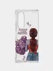Сиреневый чехол на Samsung Galaxy Z Fold 6 /Самсунг Z Fold 6 прозрачный, с принтом, защита камеры