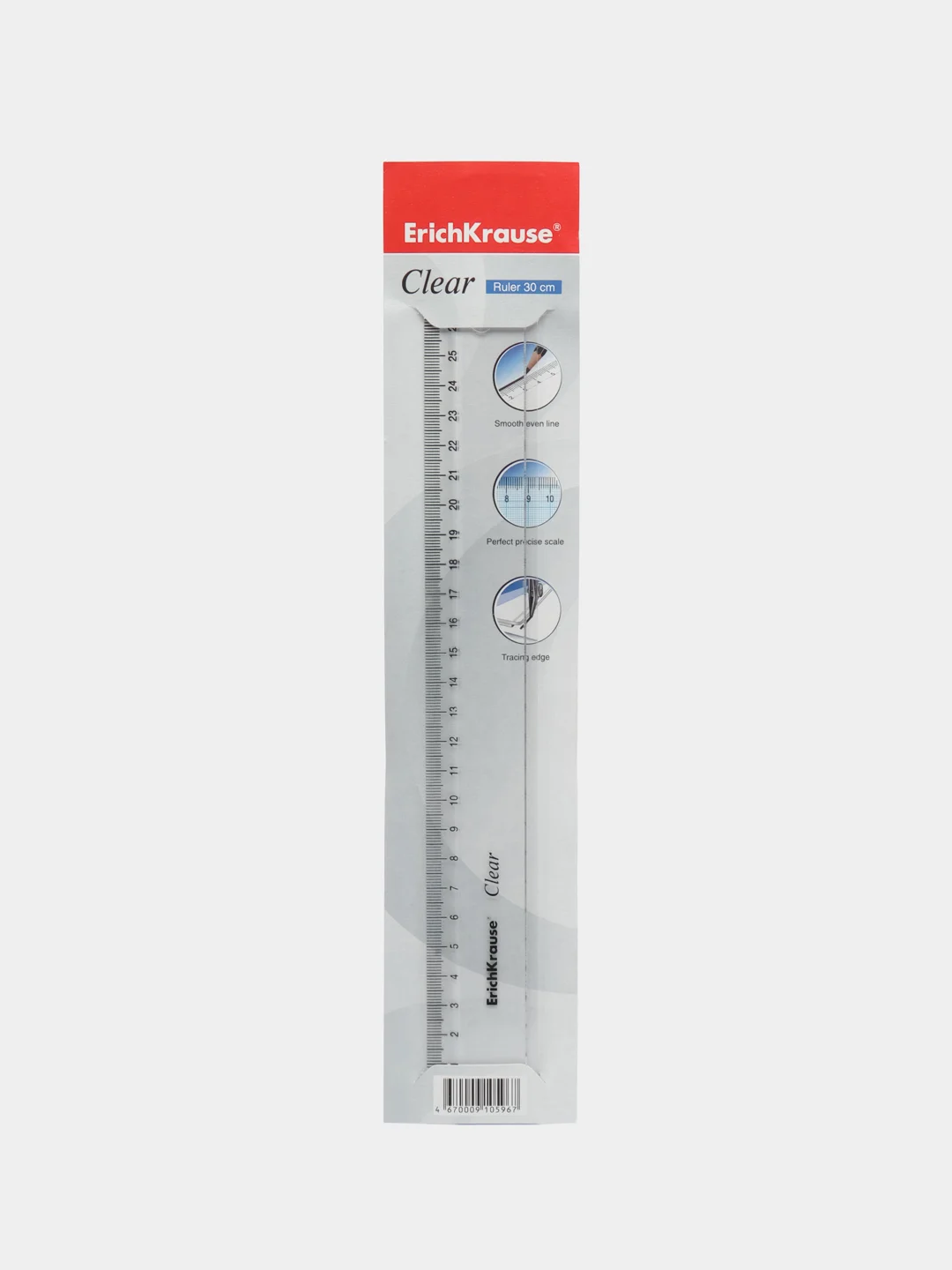 Линейка пластиковая ErichKrause Clear, 30 см, прозрачная, в блистере