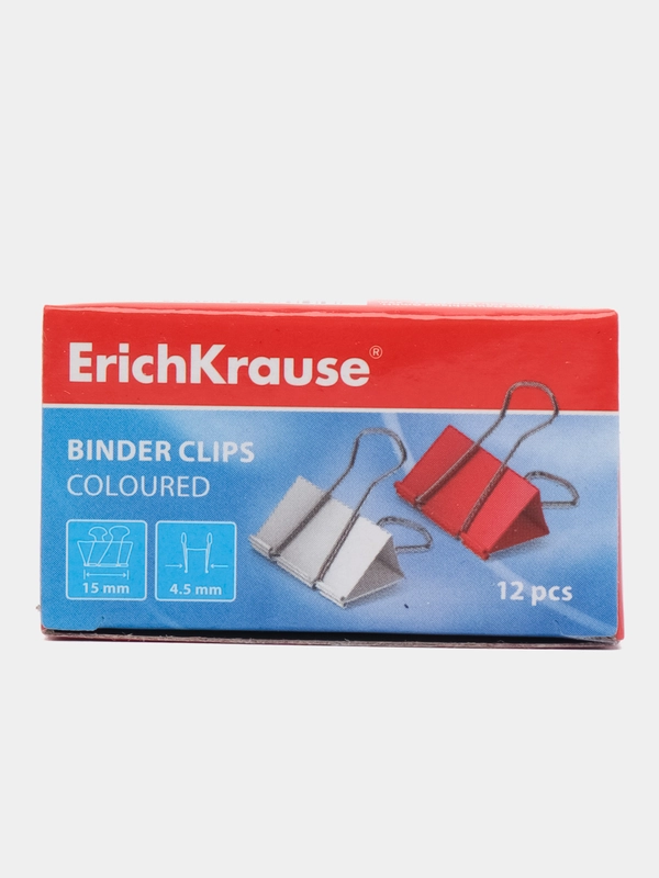 Зажимы для бумаг ErichKrause, 15 мм, разноцветные, 12 шт
