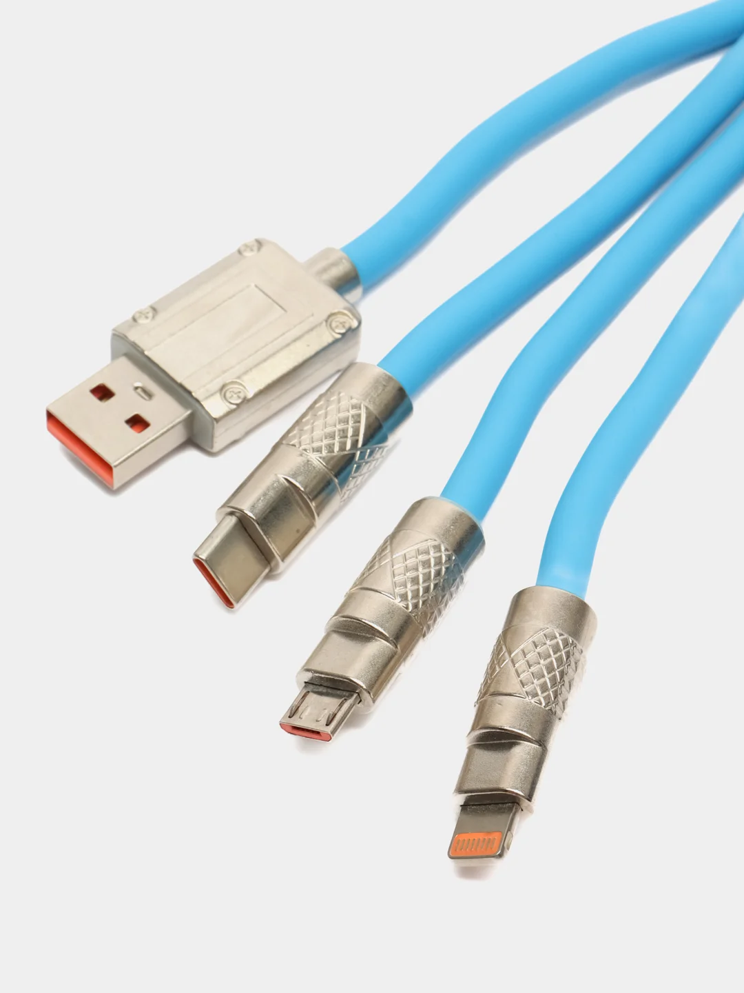 Синий кабель USB 3 в 1 для зарядки телефона/провод для смартфонов Iphone и Android
