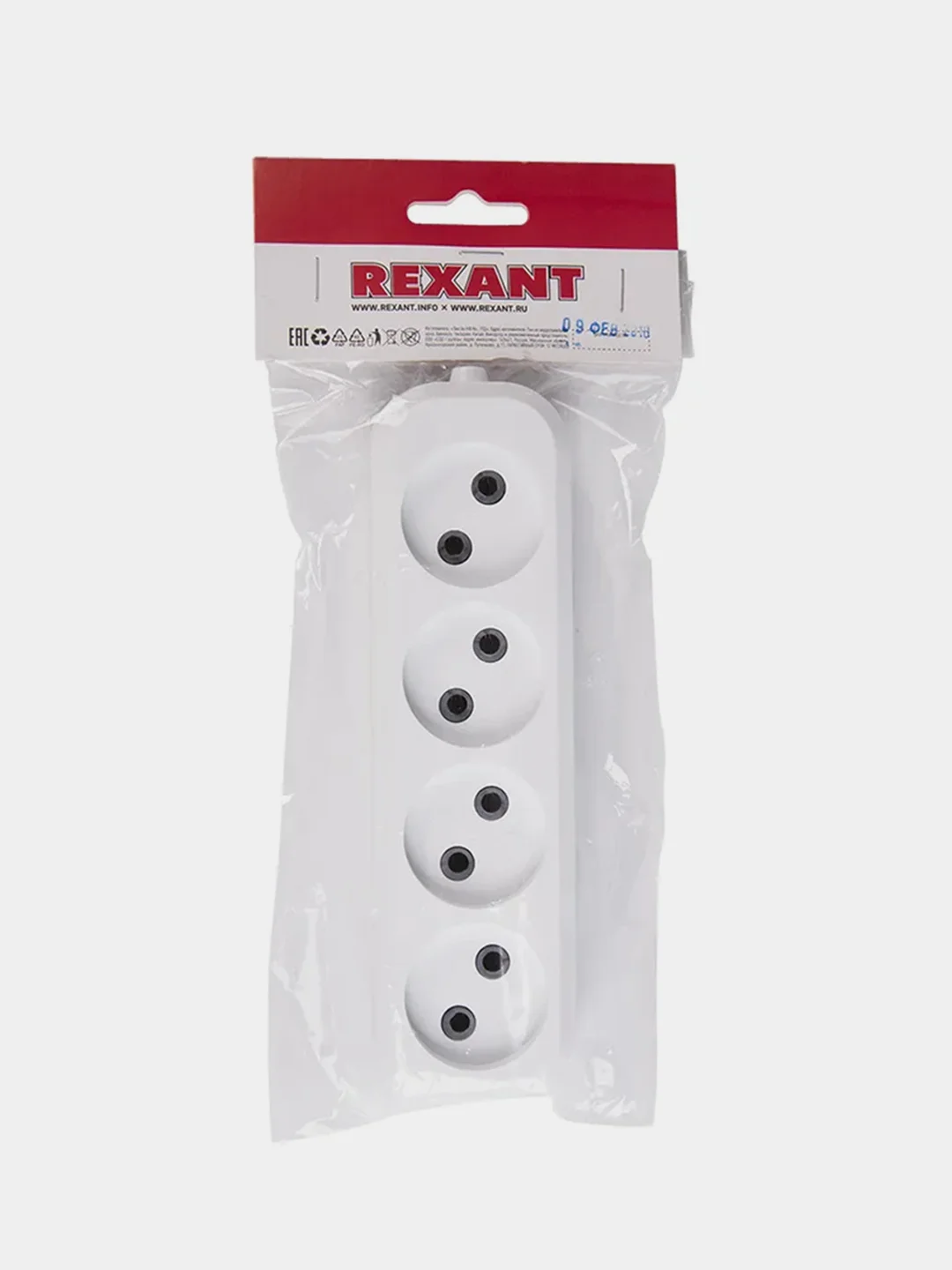 Колодка Rexant, 4 гнезда, без заземления, 220-250 В
