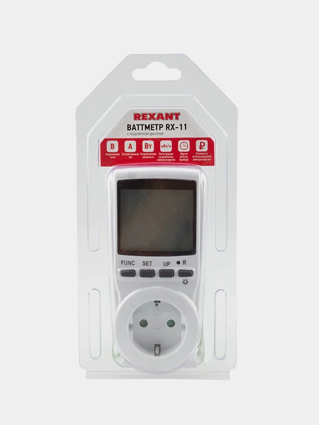 Ваттметр REXANT RX-11, с подсветкой, вертикальный, 2х тарифный, 16А