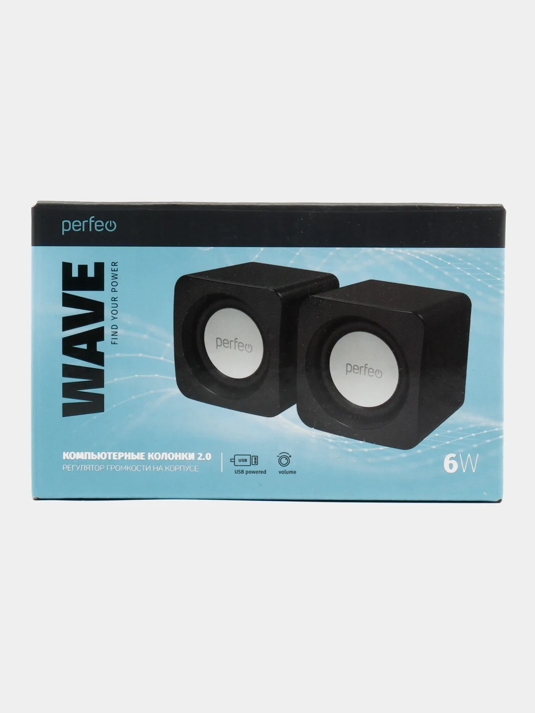 Черный компьютерные колонки Perfeo "WAVE" 2.0, мощность 2х3Вт (RMS), USB