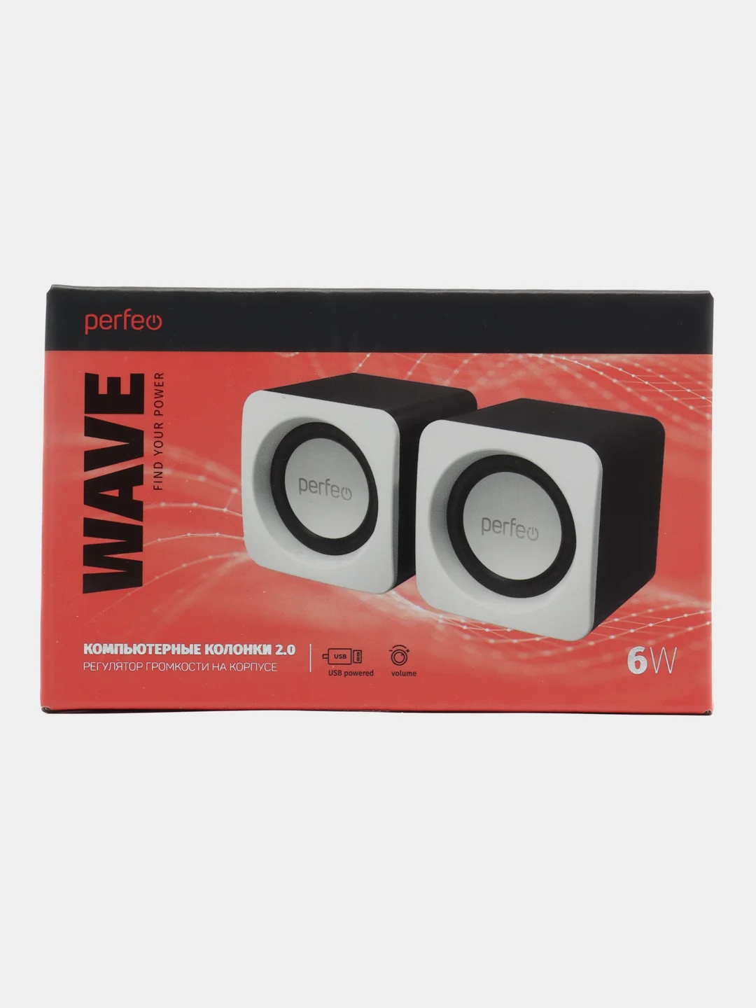 Белый компьютерные колонки Perfeo "WAVE" 2.0, мощность 2х3Вт (RMS), USB