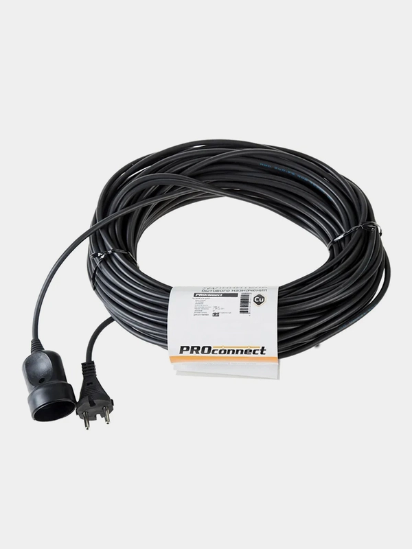 Удлинитель-шнур PROconnect, ПВС, 2х0.75, 30 м, б/з, 6 А, 1300 Вт, IP20, черный