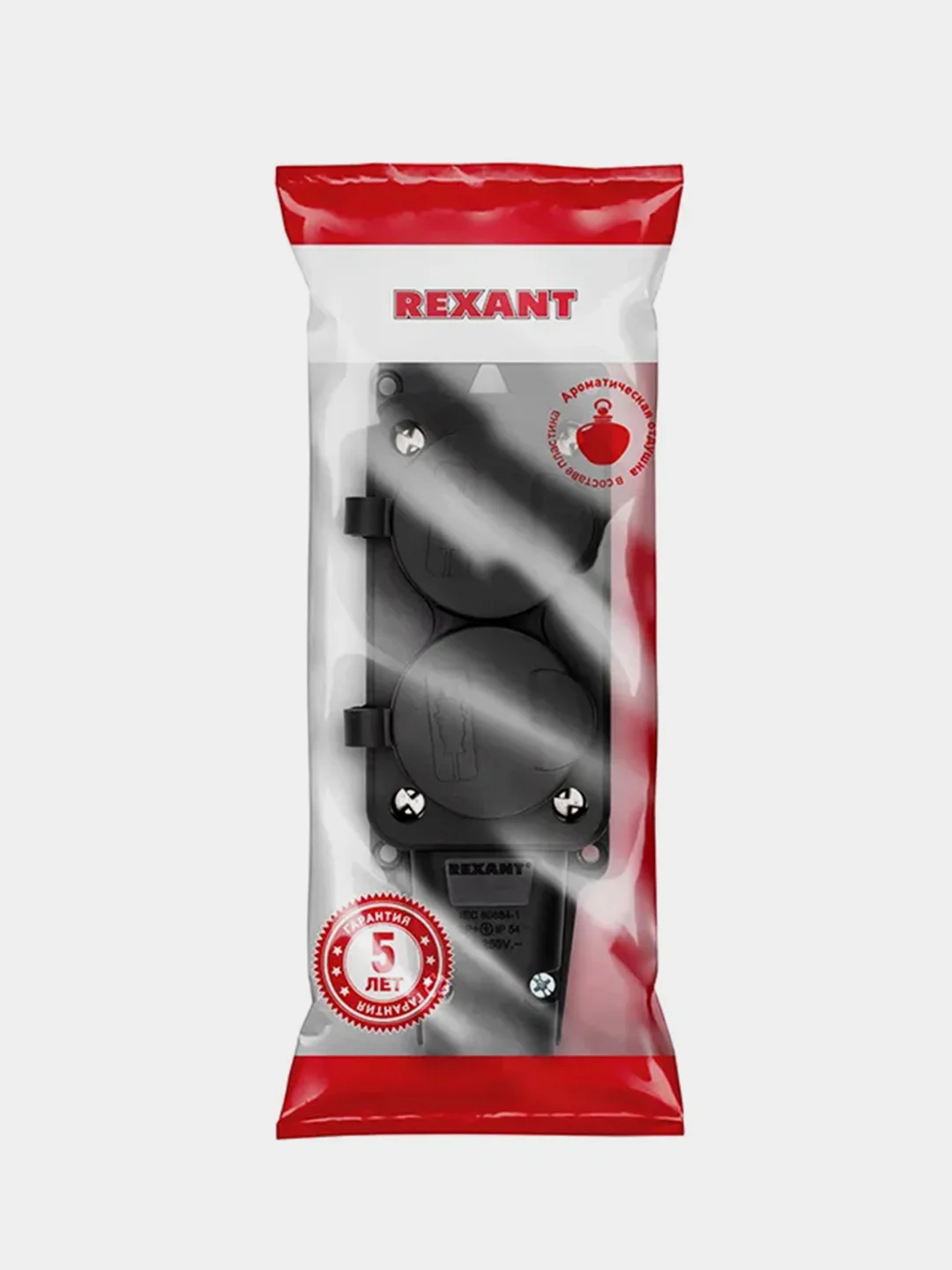 Розетка штепсельная REXANT, двухместная, влагозащищенная, с/з, 16 А, IP54, каучук